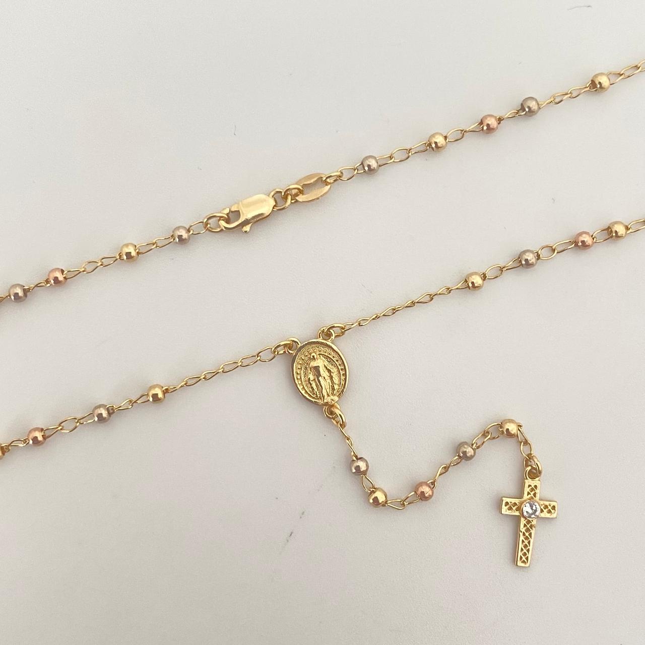 Rosario virgen milagrosa cruz punto circon Tres oros 18k 4,10 Gr / 2,3 mm / 50 Cm Broche 0,30